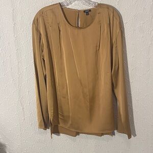 Express Tan Women's Blouse Glamorously Feminine Shiny and Silk Feel. Prof Dress